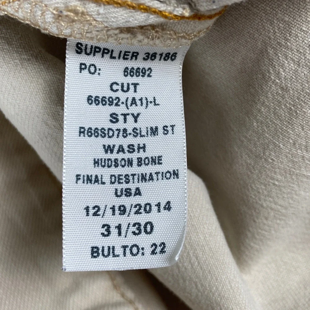 Polo Ralph Lauren Slim Straight‎ Jeans Mens 31x30 Beige Hudson Bone Denim Pants